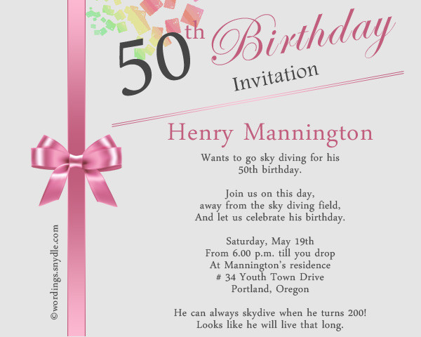 Birthday Invitation Text
 50th Birthday Invitation Wording Samples – Wordings and
