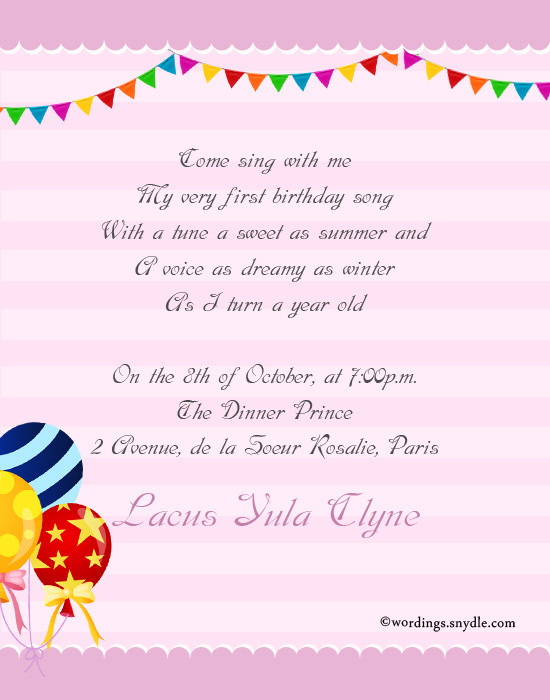 Birthday Invitation Text
 1st Birthday Party Invitation Wording – Wordings and Messages