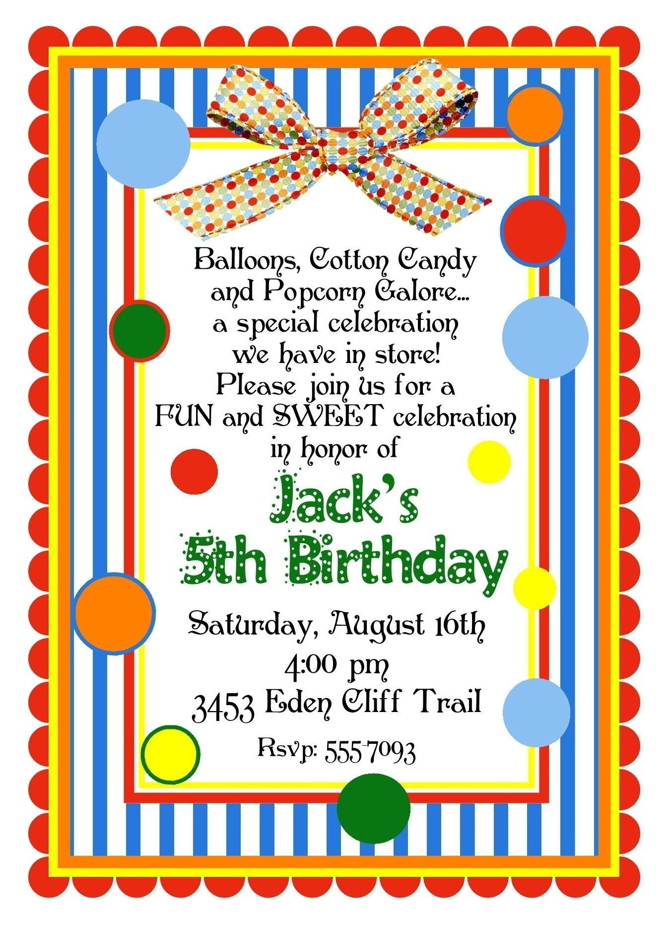 Birthday Invitations
 Personalized Invitations Circus Carnival Birthday Party
