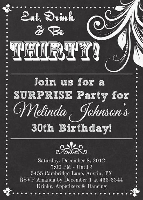 Birthday Invitations For Adults
 Chalkboard Look Adult Birthday Party Invitation by