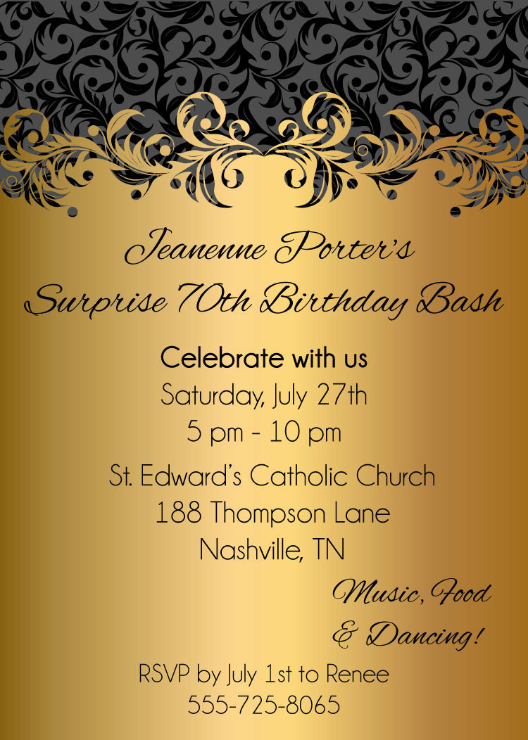Birthday Invitations For Adults
 Gold Ornate Adult Birthday Party Invitations Digital