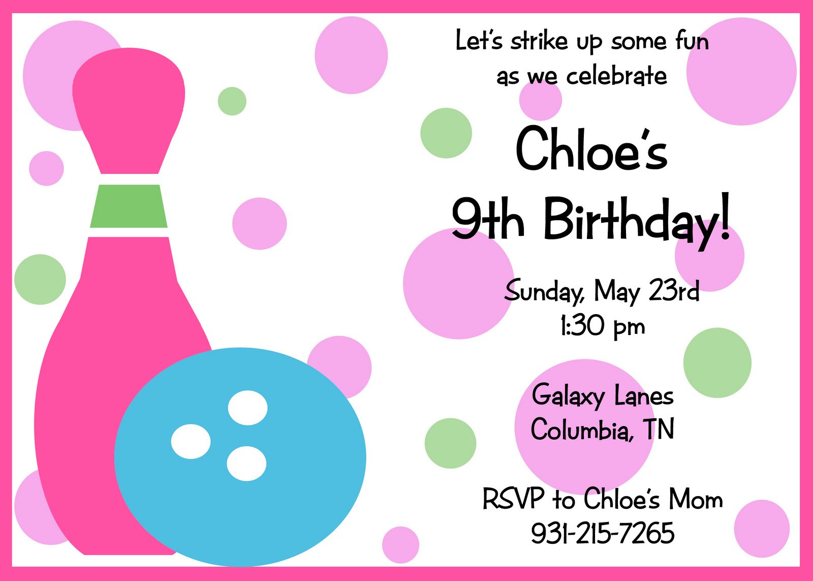 Birthday Invitations For Kids
 Fanci Cakes & More Bowling Party Invitation