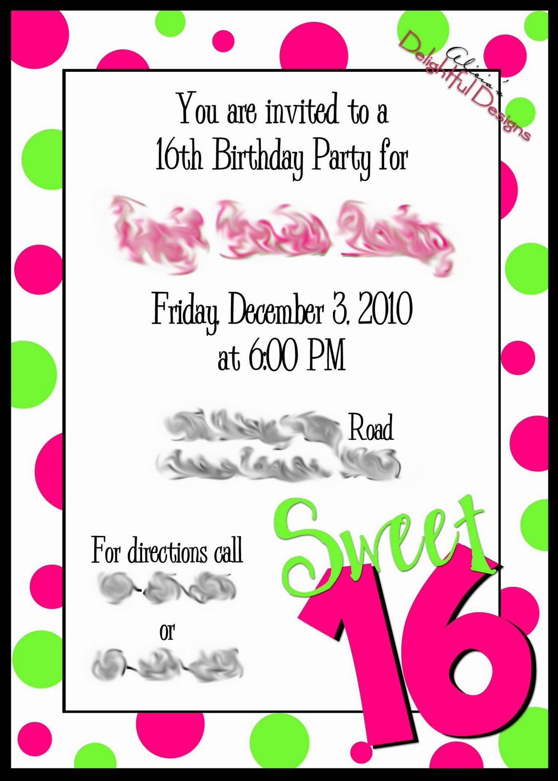 Birthday Invitations Templates
 Alicia s Delightful Designs Sweet 16 Invitation