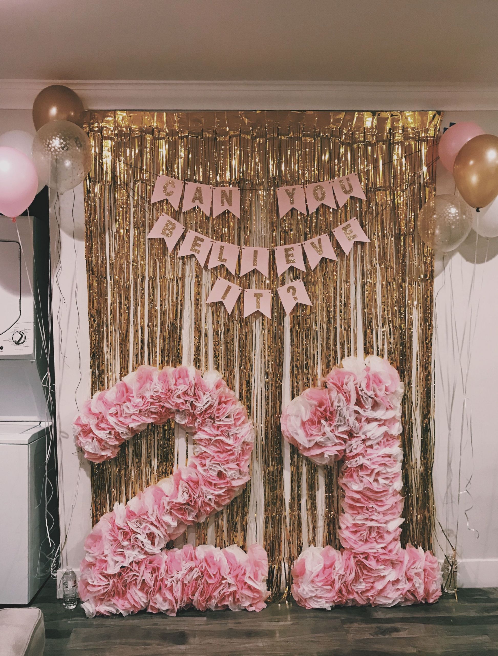 Birthday Party Decorations Diy
 DIY tissue paper numbers White and pink tissue hot glued