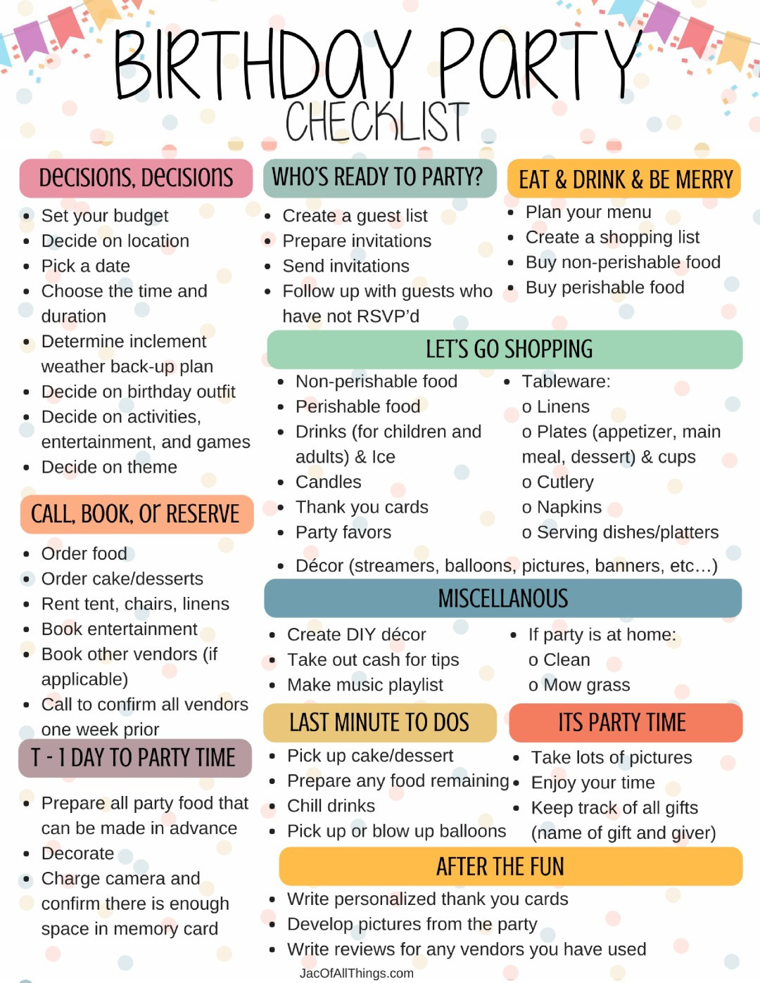 Birthday Party Food List
 26 Life easing Birthday Party Checklists