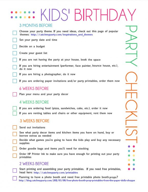 Birthday Party Food List
 FREE Printable Kids Party Planning Checklist