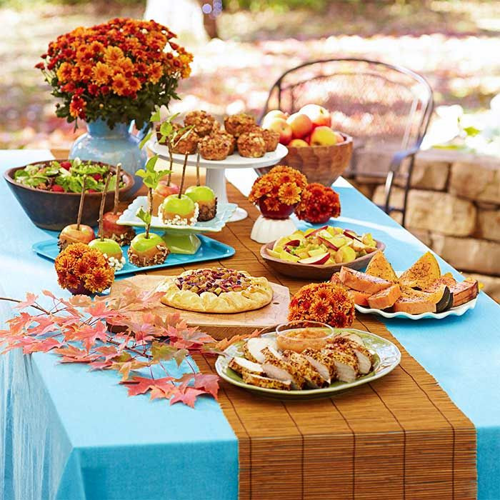 Birthday Party Food List
 Table filled with harvest party food and table decorations