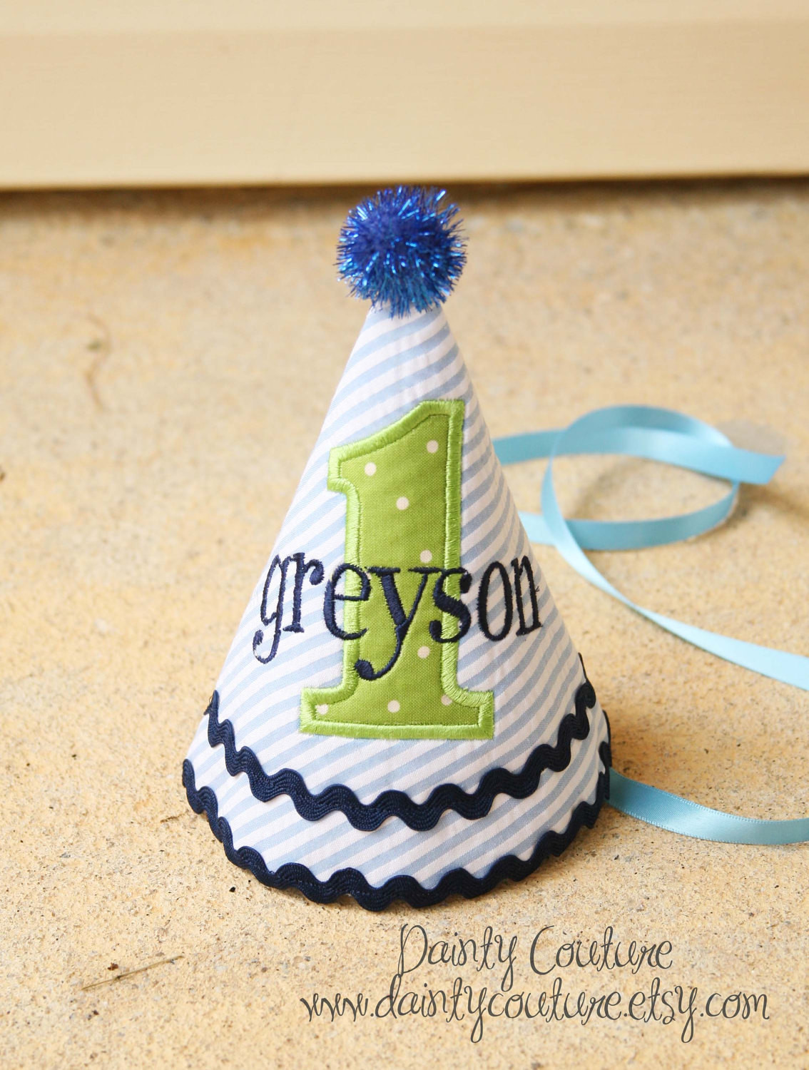 Birthday Party Hats
 Boys First Birthday Party Hat Dapper blue and white stripes