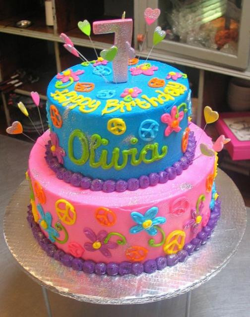 Birthday Party Ideas For 7 Year Old Girls
 2 tier round birthday cake for 7 year old girl in bright