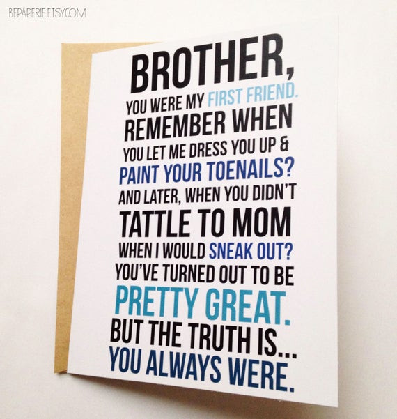 Birthday Quotes For Younger Brother
 Brother Card Brother Birthday Card Funny Card Card for