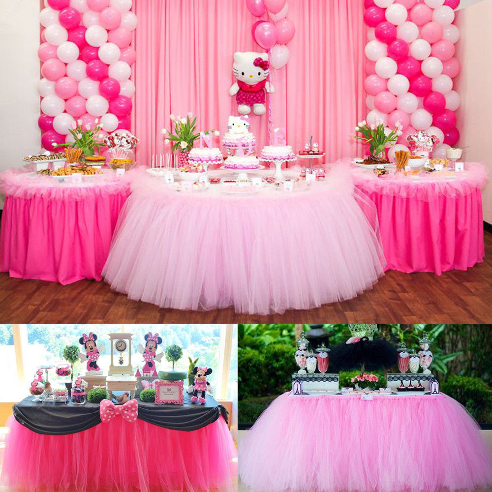 Birthday Table Decoration
 Customized 100cm Tutu Tableware Tulle Table Skirt Party