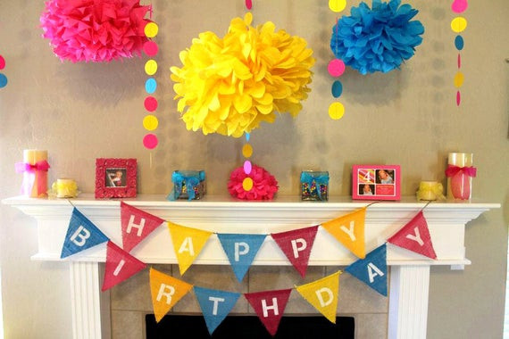 Birthday Wall Decorations
 Items similar to Girl Happy Birthday Burlap Bunting Banner