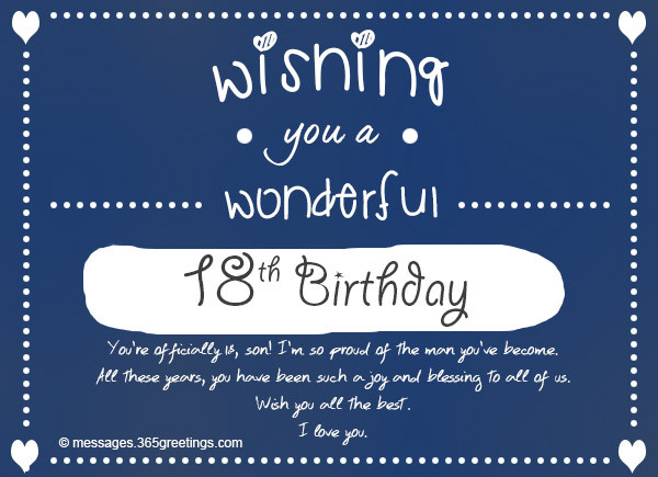 Birthday Wishes For 18 Year Old Son
 18th Birthday Wishes Messages and Greetings