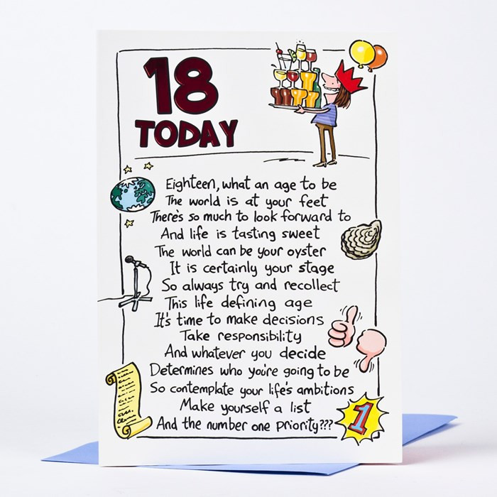 Birthday Wishes For 18 Year Old Son
 18th Birthday Card Humprous 18 today ly 89p