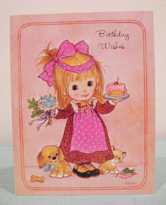 Birthday Wishes For Little Girl
 SALE Vintage Little Girl Birthday Wishes Card