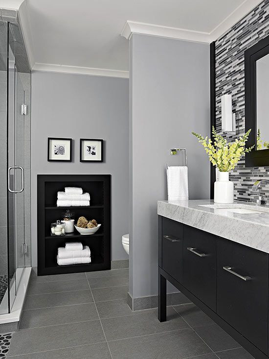 Black And Grey Bathroom Decor
 Decorating idea black backed built ins