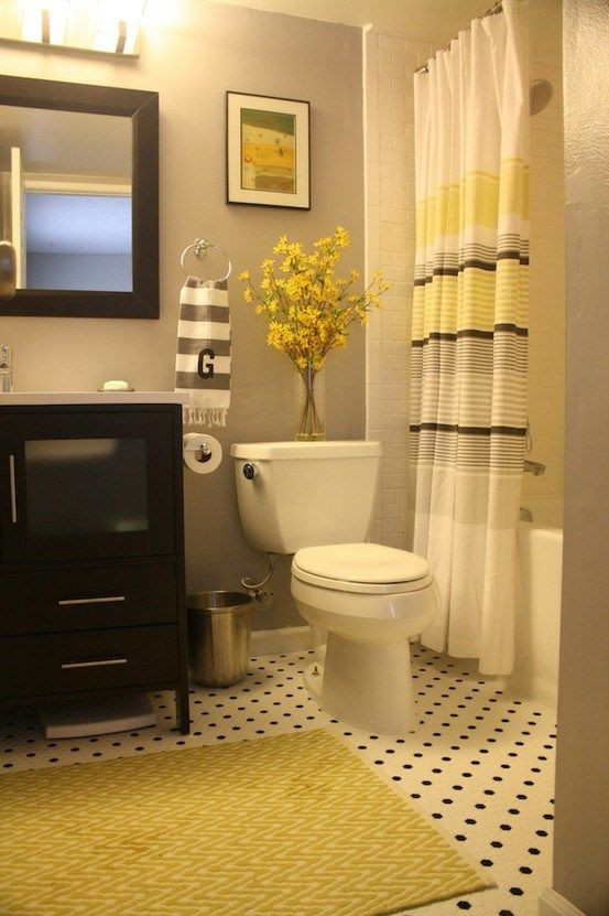 Black And Grey Bathroom Decor
 Love this bathroom s color scheme black grey and yellow