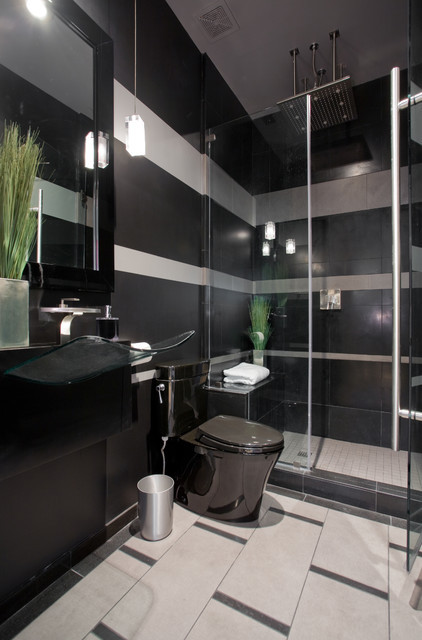 Black And Grey Bathroom Decor
 Black and gray striped contemporary bathroom