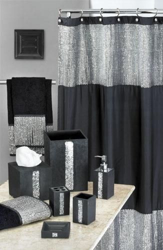 Black And Grey Bathroom Decor
 Vegas style bathroom Caprice Black Shower Curtain w
