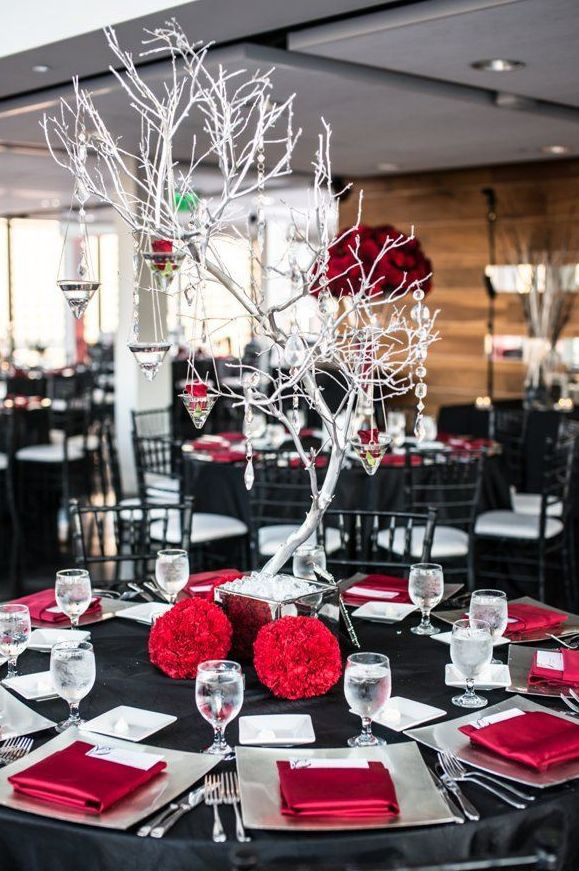 Black And Red Wedding Decorations
 Picture a black and red wedding tablescape with silver