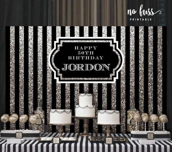 Black And White Birthday Decorations
 Silver and Black Backdrop Adults Party Banner Poster