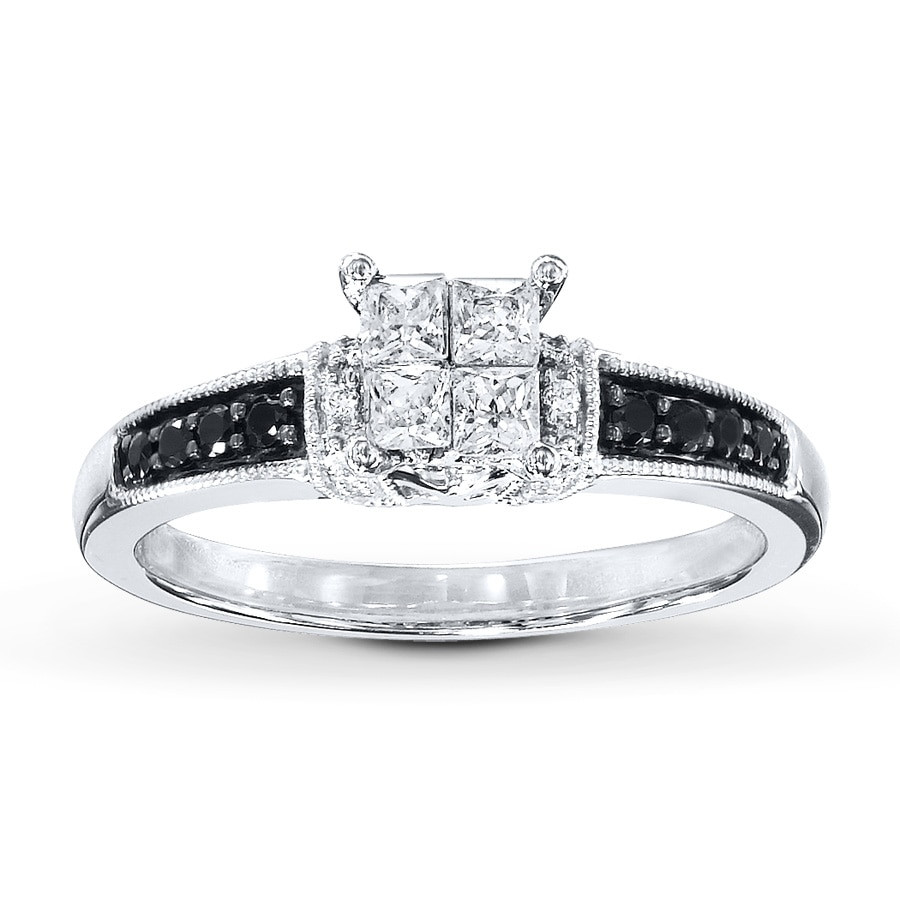 Black And White Diamond Engagement Rings
 Black White Diamonds 1 2 ct tw Engagement Ring 10K White