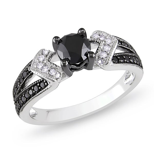 Black And White Diamond Engagement Rings
 Shop Miadora Sterling Silver with Black Rhodium 1ct TDW