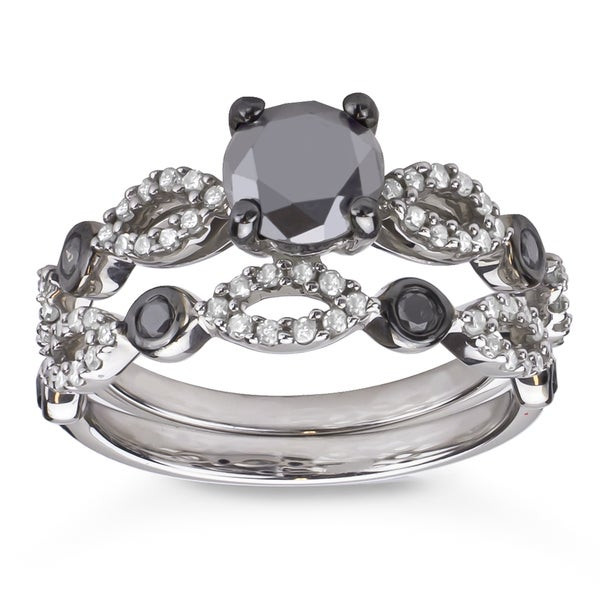 Black And White Wedding Ring Sets
 Sterling Silver 1 1 2ct TDW Black and White Diamond Bridal
