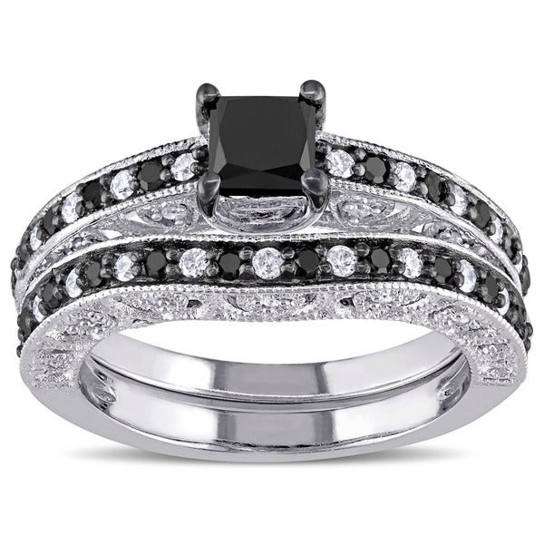 Black And White Wedding Ring Sets
 Shop Miadora Sterling Silver 1 1 4ct TDW Black and White