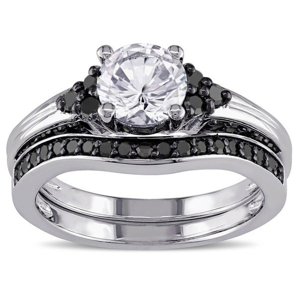 Black And White Wedding Ring Sets
 Shop Miadora Sterling Silver Created White Sapphire and 3