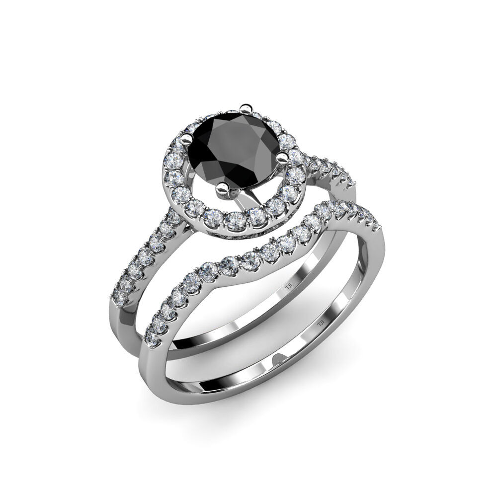 Black And White Wedding Ring Sets
 1 45 ct tw Black & White Diamond Halo Bridal Set Ring