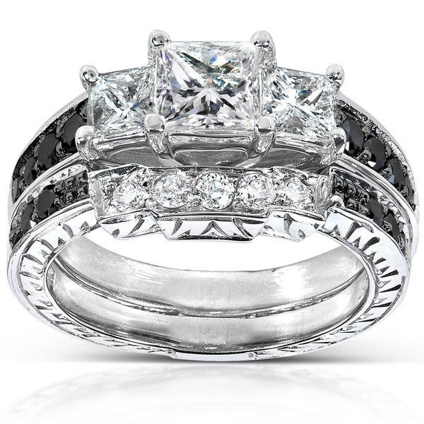 Black And White Wedding Ring Sets
 Annello 14k White Gold 1 3 5ct TDW Black and White Diamond