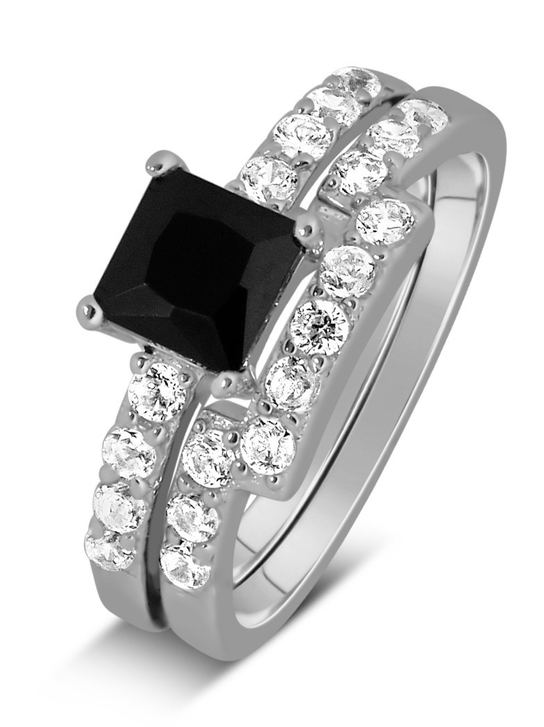 Black And White Wedding Ring Sets
 Luxurious 1 50 Carat Princess cut Black and White Diamond