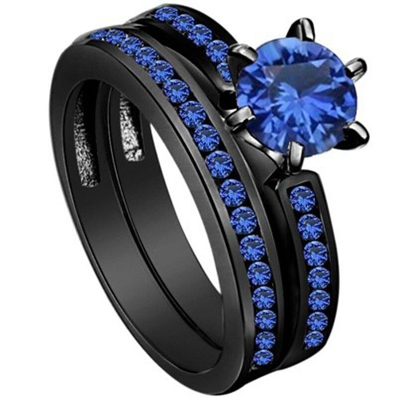 Black Band Wedding Rings
 4 12 Black Wedding Ring Engagement Solitaire Blue Crystal
