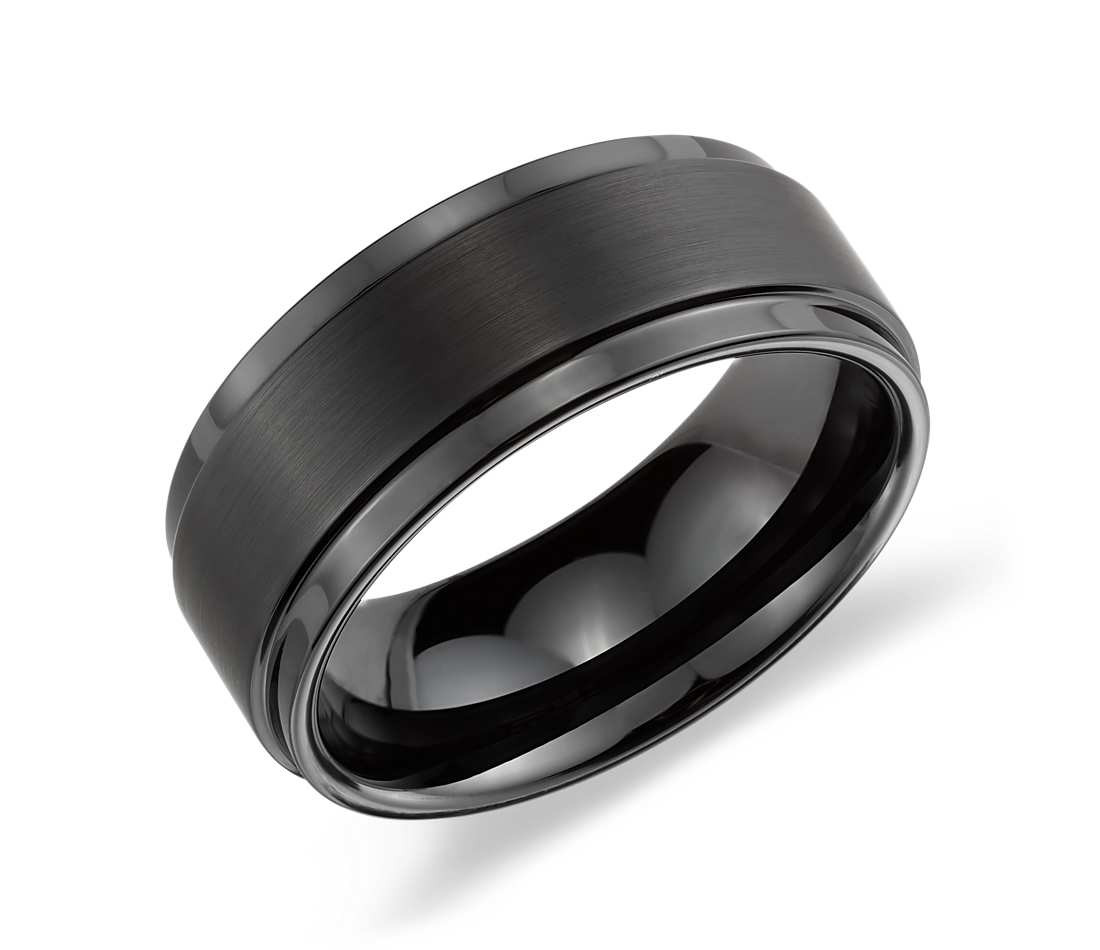Black Band Wedding Rings
 Brushed and Polished fort Fit Wedding Ring in Black