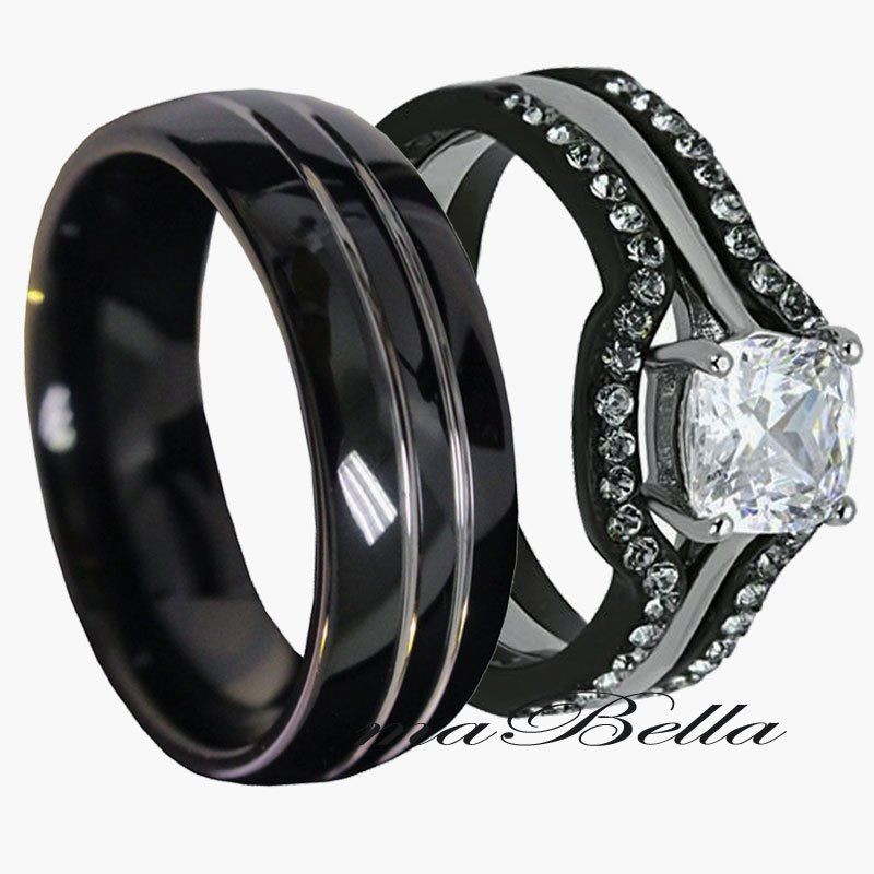 Black Band Wedding Rings
 Black Wedding Rings His and Hers Wedding and Bridal