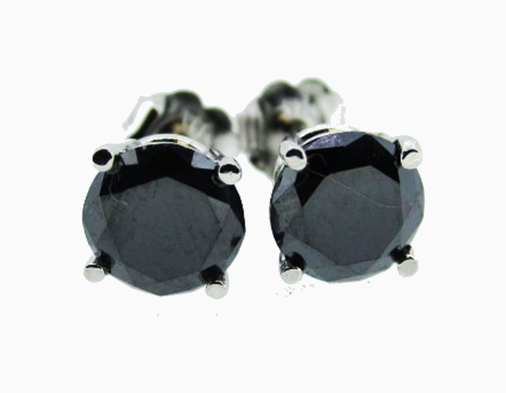 Black Diamond Earring Studs
 3 00 Carat AAA BLACK DIAMOND Stud Earring 14k White Gold