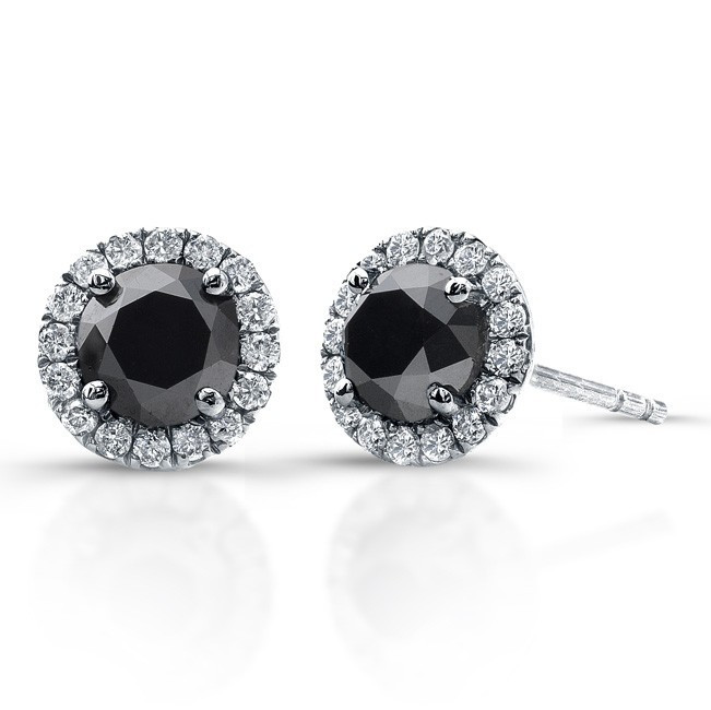 Black Diamond Earring Studs
 3 4 Carat Black Diamond Stud Earrings with Halo