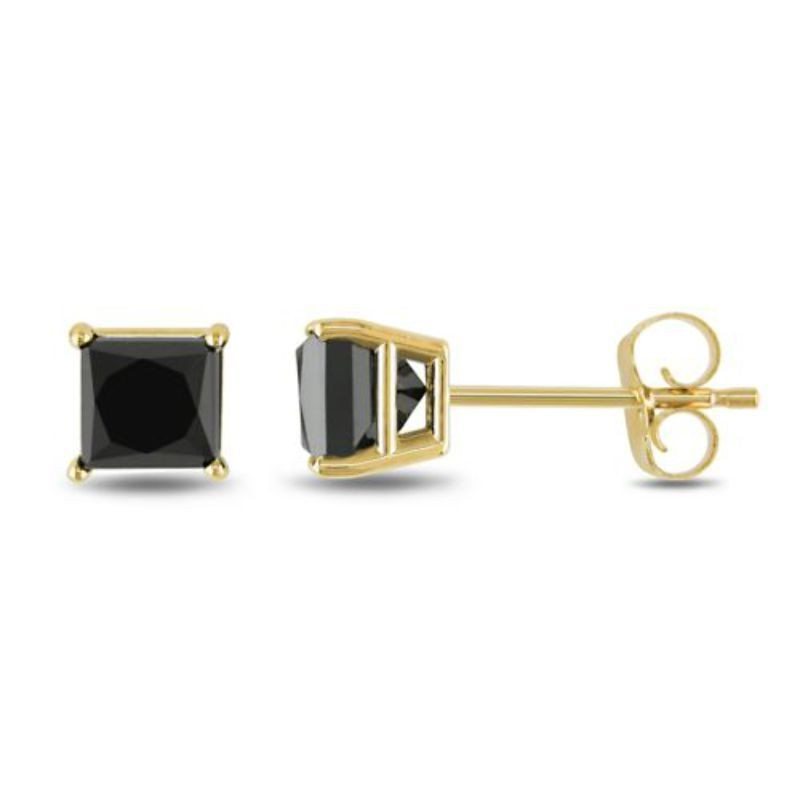 Black Diamond Earring Studs
 10k Yellow Gold Black Diamond Square Geometric Stud