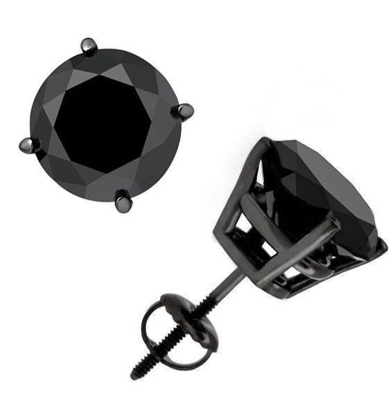 Black Diamond Earring Studs
 2 Carat Natural Black Diamond Screwback Solitaire Stud