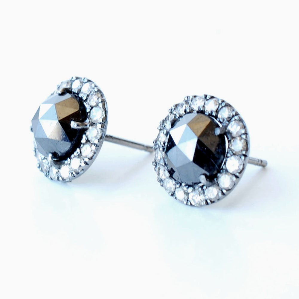 Black Diamond Earring Studs
 Black Diamond Earrings Rose Rose Cut Black Diamond by NIXIN