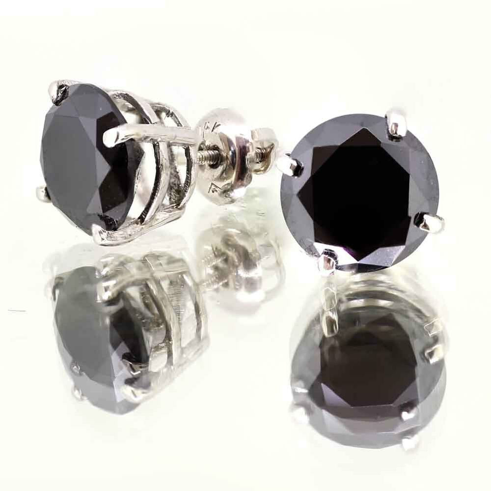 Black Diamond Earring Studs
 3 CT BLACK DIAMOND Stud Earrings 14k White Gold High