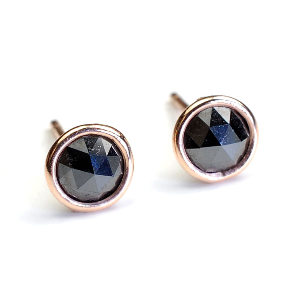 Black Diamond Earring Studs
 Rose Cut Black Diamond and Gold Stud Earrings Diamonds By the