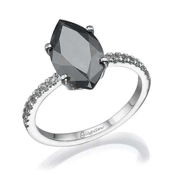 Black Diamond Engagement Rings
 Marquise Black Diamond Engagement Ring white gold with white