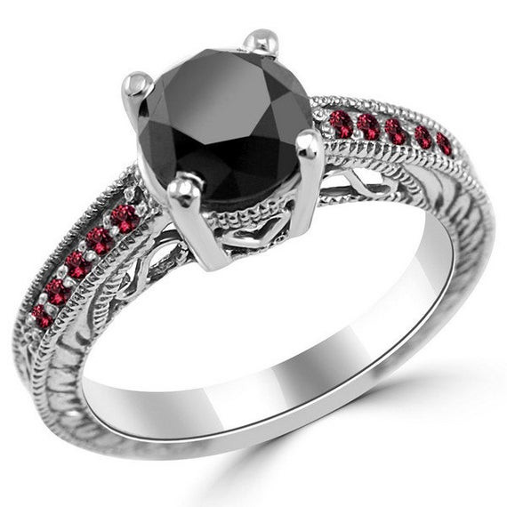 Black Diamond Engagement Rings
 2 45ct Black Diamond & Red Ruby Engagement Ring 14k Gold