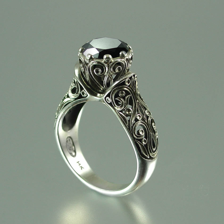 Black Diamond Engagement Rings
 The ENCHANTED PRINCESS Black Diamond 14k gold engagement ring