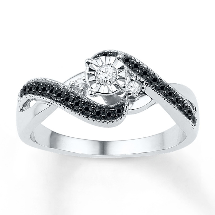 Black Diamond Promise Rings For Her
 Black White Diamond Promise Ring 1 4 ct tw Sterling Silver
