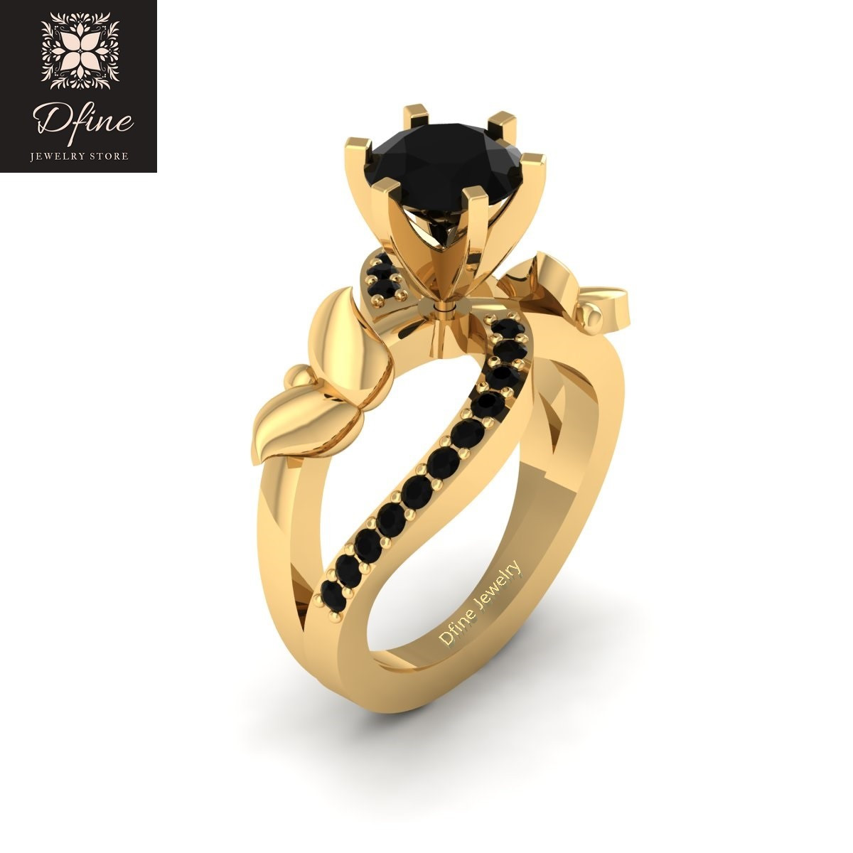 Black Diamond Promise Rings For Her
 Solid 14k Yellow Gold Classic Black Diamond Promise Ring
