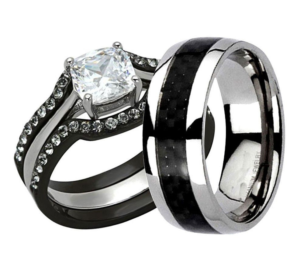 Black Diamond Rings For Her
 His & Hers Wedding Ring Set