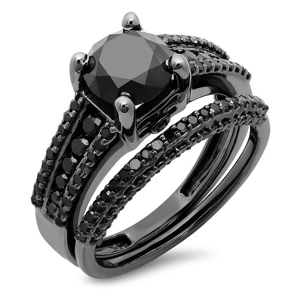 Black Diamond Wedding Rings Sets
 Black plated Silver 2 7 8ct TDW Round Black Diamond